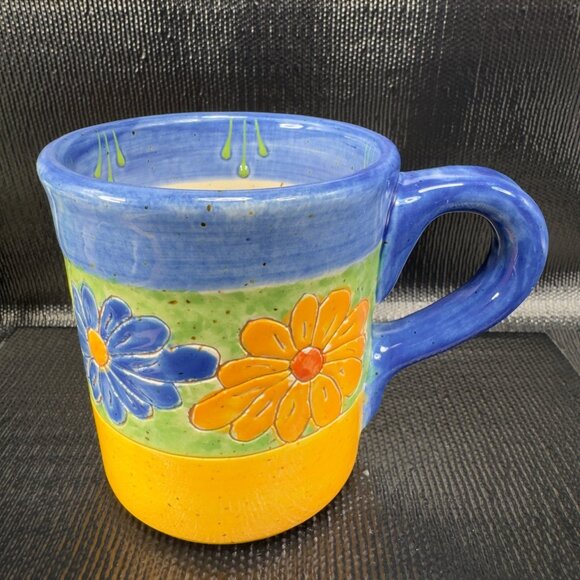Hand Made RedWare Pottery Coffee Mug Cup With Daisy Flowers Hand Crafted Mug Cup - Picture 2 of 11